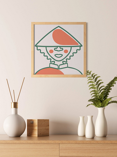 A modern art poster artwork china chinese girl illustration line art modern art modern style poster woman in the hat