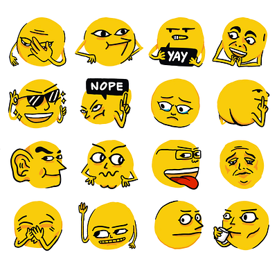 Yello Faces! Stickers for Whatsapp design doodle drawing emoji emoticon graphic illustration malaysian meme reaction stickers yellow