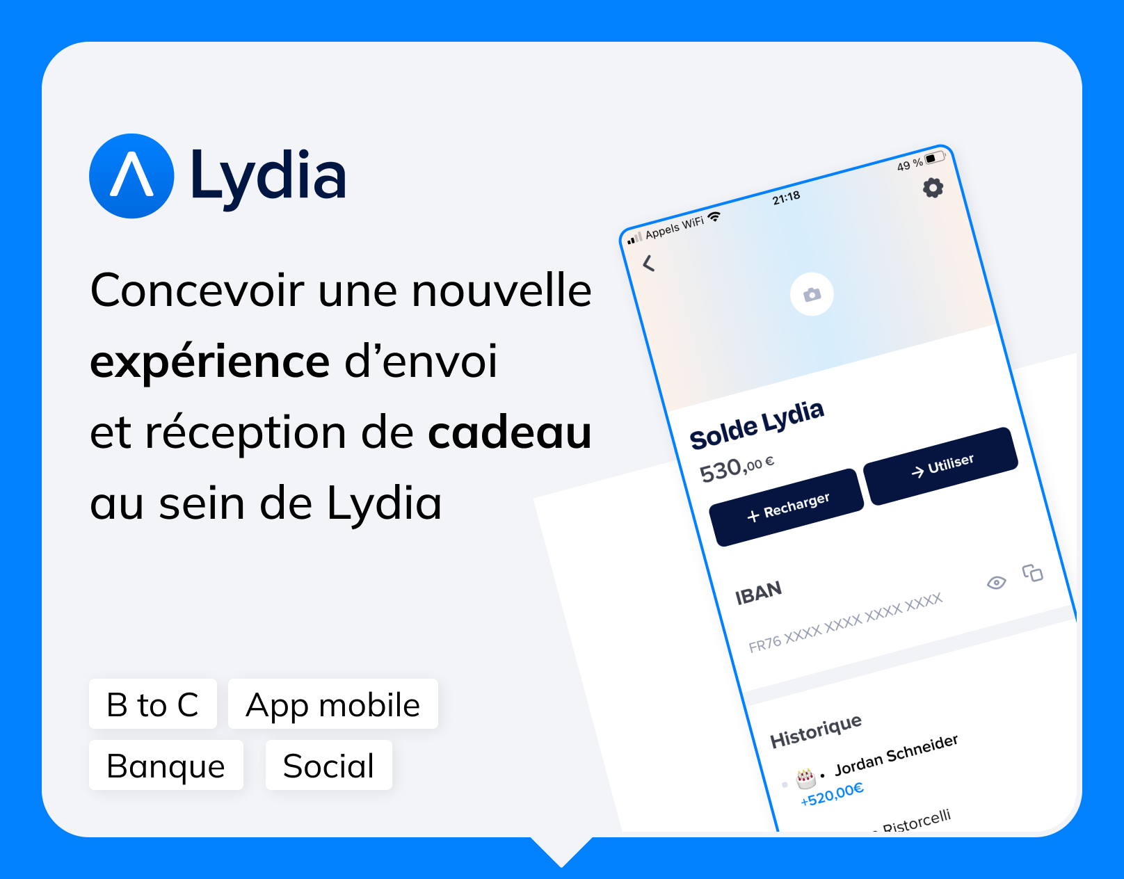Expérience d'envoi de cadeau au sein d'une app bancaire app mobile b to c banking ui user research ux