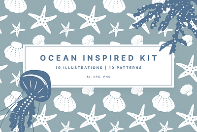 Ocean Inspired Illustration Kit branding characters cute graphic design illustration illustration kit illustrations ocean ocean kit oceania pattern patterns seamless patterns