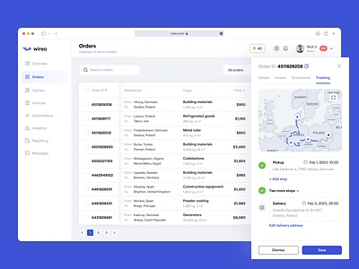 Wireo admin panel analytics app application cargo cargo delivery dashboard delivery fireart fireart studio interface logistics product table ui user experience user interface ux web app web application