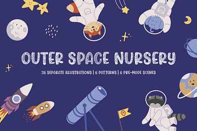 Outer Space Nursery Illustrations character cute illustrations graphic design illustration illustrations kids illustrations kids pattern nursery nursery illustrations outer space seamless pattern seamless patterns space space illustrations