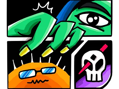 Cartoon peeking out of frame cartoon colorful composition doodle drawing frame graphic illustration malaysian