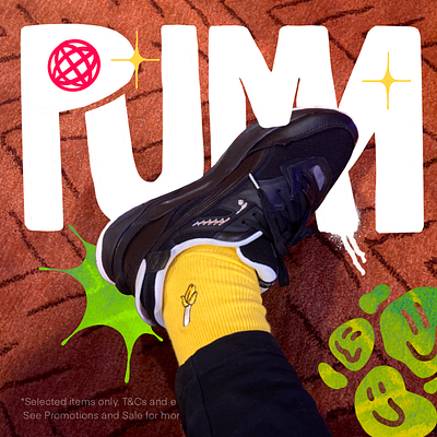 PUMA shoes illustration on photo brand branding design doodle fun graphic design illustration kick malaysian poster puma shoe shoes