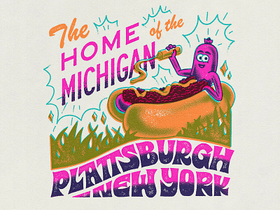 Plattsburgh Hot Dog bbq character halftone hot dog illustration lettering new york plattsburgh summer texture type vin conti