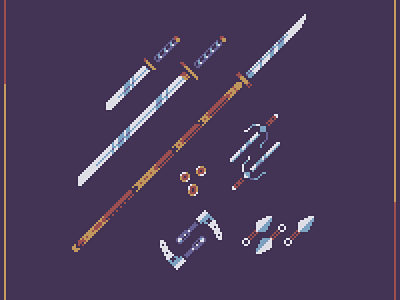 An assortment of weapons from Feudal Japan period! 16bit 8bit design gameart illustration japan japanweapons katana medieval medievalweapon pixel art pixelart pixelweapon sword swords weapon