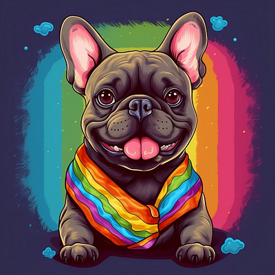 French Bulldog Cartoonish Doodle Celebrating Pride Month fun