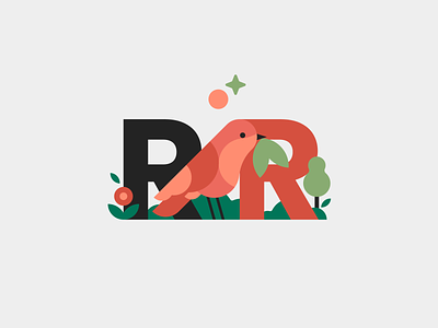 RR (rebrand). bird birds flowers garden gardening illustration logo minimal robin simple trees vector