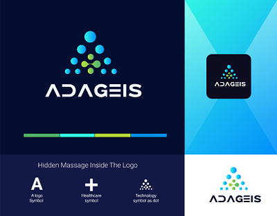 ADAGEIS Medical logo | Modern | Minimalist | A + Cross icon a letter logo a logo a medical logo brand branding design graphic design logo morden