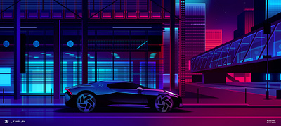 Bugati bugati buildings car city fastcar illustration lifestyle luxury neon supercar walk