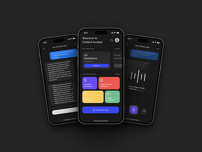 Sunday-Chatbot Assistant🤖✨ ai ai app ai chat animation artificial artificial intelligence assistant chat chat box chat box app chatbot chatgpt darkmode mobile mobile app motion graphics promt ui ux voice record