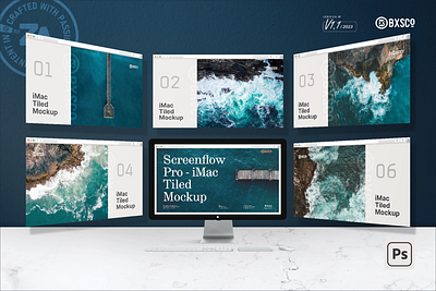 ScreenFlow Pro: iMac Tiled Mockup adobe animation branding mockup. digital art display photoshop portfolio presentation template