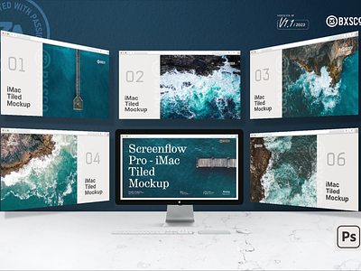 ScreenFlow Pro: iMac Tiled Mockup adobe animation branding mockup. digital art display photoshop portfolio presentation template