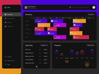 cItra clean dashboard profile progress project schedule school student teacher ui web