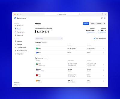 Calypso Pay dashboard app bank blue crypto dashboard digital finances ui ux