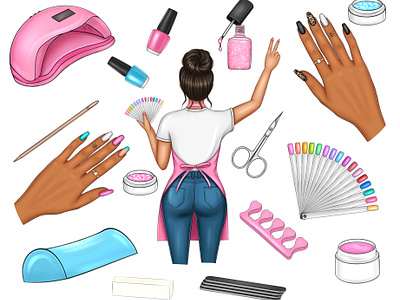 Clipart for nail master digital illustration manicure master nail master nail polish nail salon scissors woman in apron