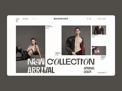 E-commerce Balenciaga first screen redesign balenciaga brand clothes design e commers fashion figma first screen minimalistic model online store ui ux