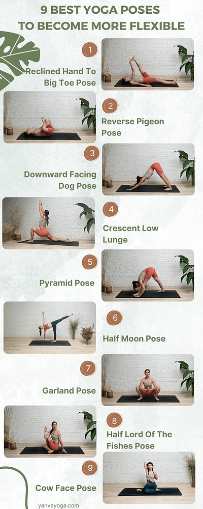 9 Best Yoga Poses To Become More Flexible design flexibility yoga poses infographics