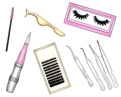 Beauty tools for lash maker digital illustration false lashes lash maker lash master tools for lashes tweezers