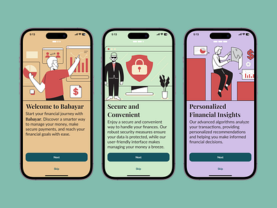 Babayar Onboarding Screen app design fintech illustration mobile app mock up onboarding ui uidesign uiux ux vintage