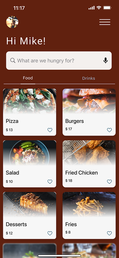 Daily UI Challenge - Day 43: Food/Drink Menu 100days 100daysofdesign challenge dailydesign day43 design designer designthinking drink figma food fooddrinkmenu graphic design illustration menu options restaurant ui uiuxdesign ux