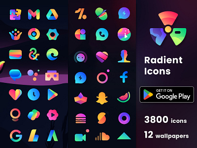 Radient Icon Pack android apk app design download google graphic design icon icons illustration logo pack package play product radient set store theme ui