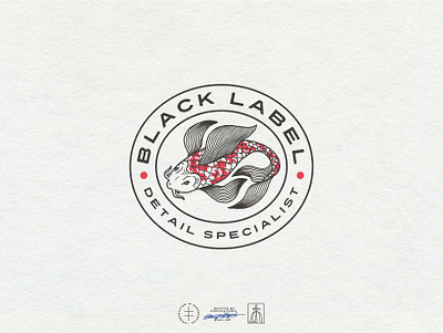 Black Label DS automotive badge brand design branding branding design car emblem fish hand drawn illustration japan japanese koi logo logo design minimal modern typography vintage visual identity