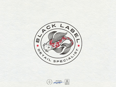 Black Label DS automotive badge brand design branding branding design car emblem fish hand drawn illustration japan japanese koi logo logo design minimal modern typography vintage visual identity