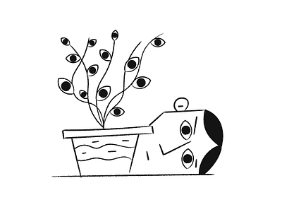 Days pass 2d art black and white brush clean cute draw drawing eyes flower flowerpot graphic illustration ink man plant sad vector