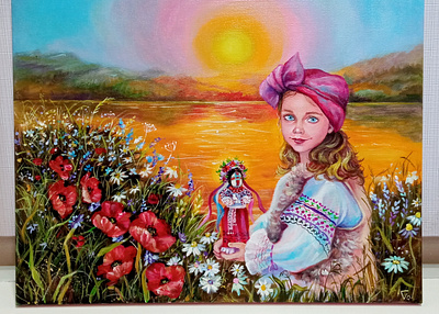 Ukrainian Girl, Traditional Motanka Doll, Flower art fashion flower girl hand painted nature art paint painting style ukraine ukrainian girl