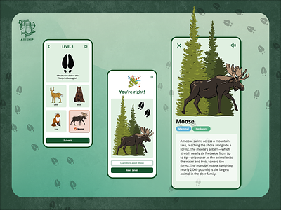 Animal Tracks App airship animal app animal drawings app bear deer design educational app fox illustration mobile app moose ui user experience ux