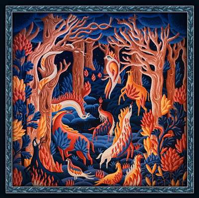 Midnight Carnival animal digital brush fire forest illustration