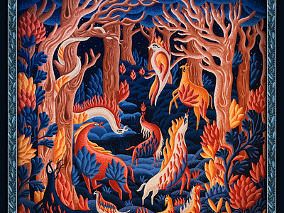 Midnight Carnival animal digital brush fire forest illustration