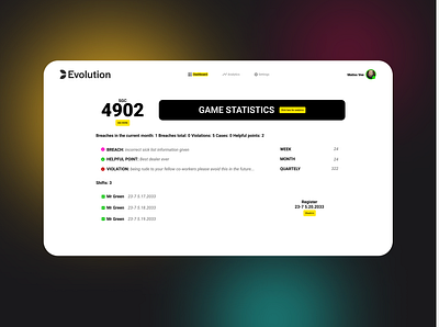 Evolution Gaming Dashboard bets branding casino clean design evolution gaming gambling game graphic design typography ui
