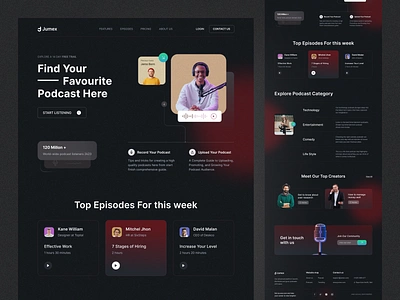 Podcast Platform Website animation audio best podcasts branding design homepage live podcast podcast website radio spotify streaming streaming app streaming platform ui ui design user interface design ux design web design website design