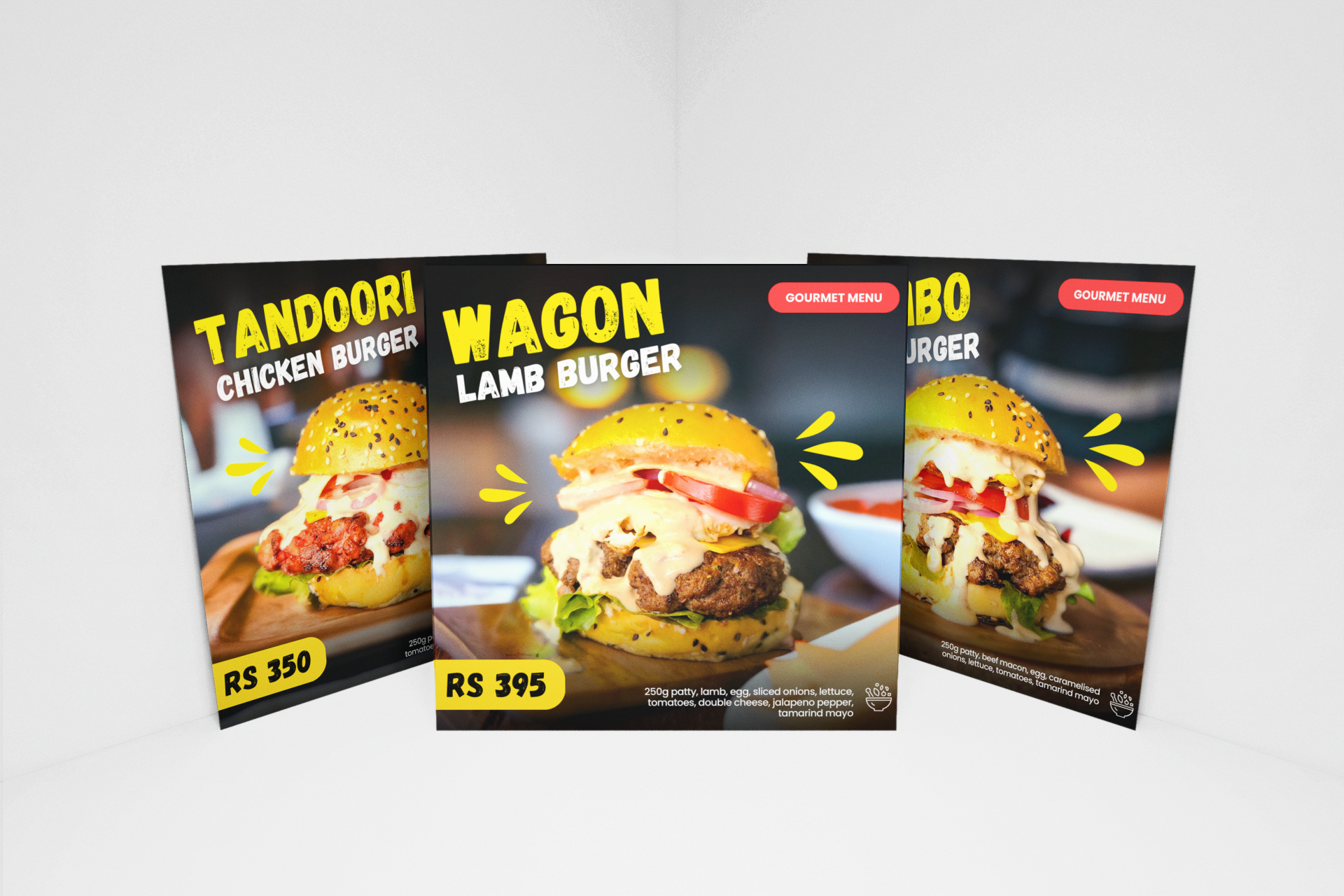 Burger Factory Menu beef branding burger burgers chicken crispy chicken design graphic design illustration illustrator lamb lamb burger logo mambo beef menu menu cards photoshop vector