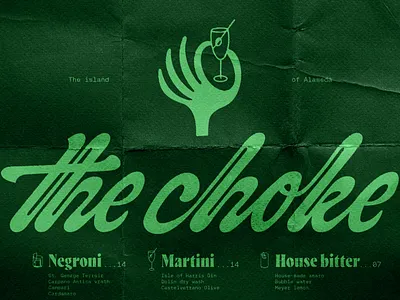 The Choke artichoke bar branding branding cocktail drink glass green handlettering iconography illustration lettering logo martini menu negroni plant script serif tonal typography