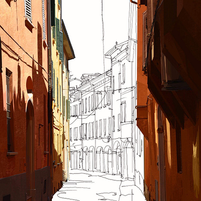 WIP Shadows in Bologna architecture art digital illustration italy painting