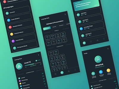 Project Elm | Language Learning App Design academic app college culture dark design edtech education gradient language learning linguistics mobile mobile app school ui university ux