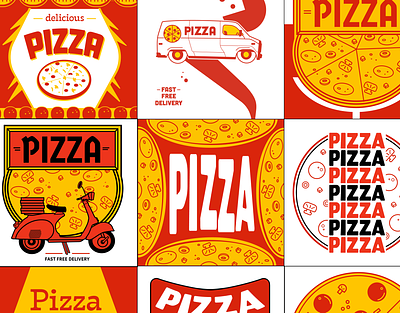 Pizza Box Art Grid package design pizza pizza box restaurant restaurant supply vespa