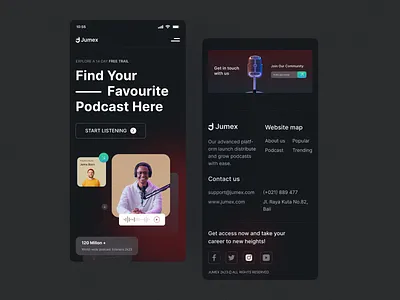 Podcast Website ui/ux: mobile version audio design landing landing page landing page design mobile mobile website podcast podcast app podcast mobile podcast mobile app responsive streaming app ui ui design user interface design ux design web web design website design