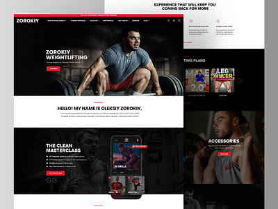 Zorokiy - Weight Lifting Landing Page Website app brand branding clean design fitness flat graphic design gym illustration logo minimal mockup photoshop ui ux web design website weight lifting