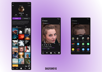 DailyUI - Social Share 010 app challenge dailyui dailyui010 darkmode design mobile social socialmedia socialshare ui