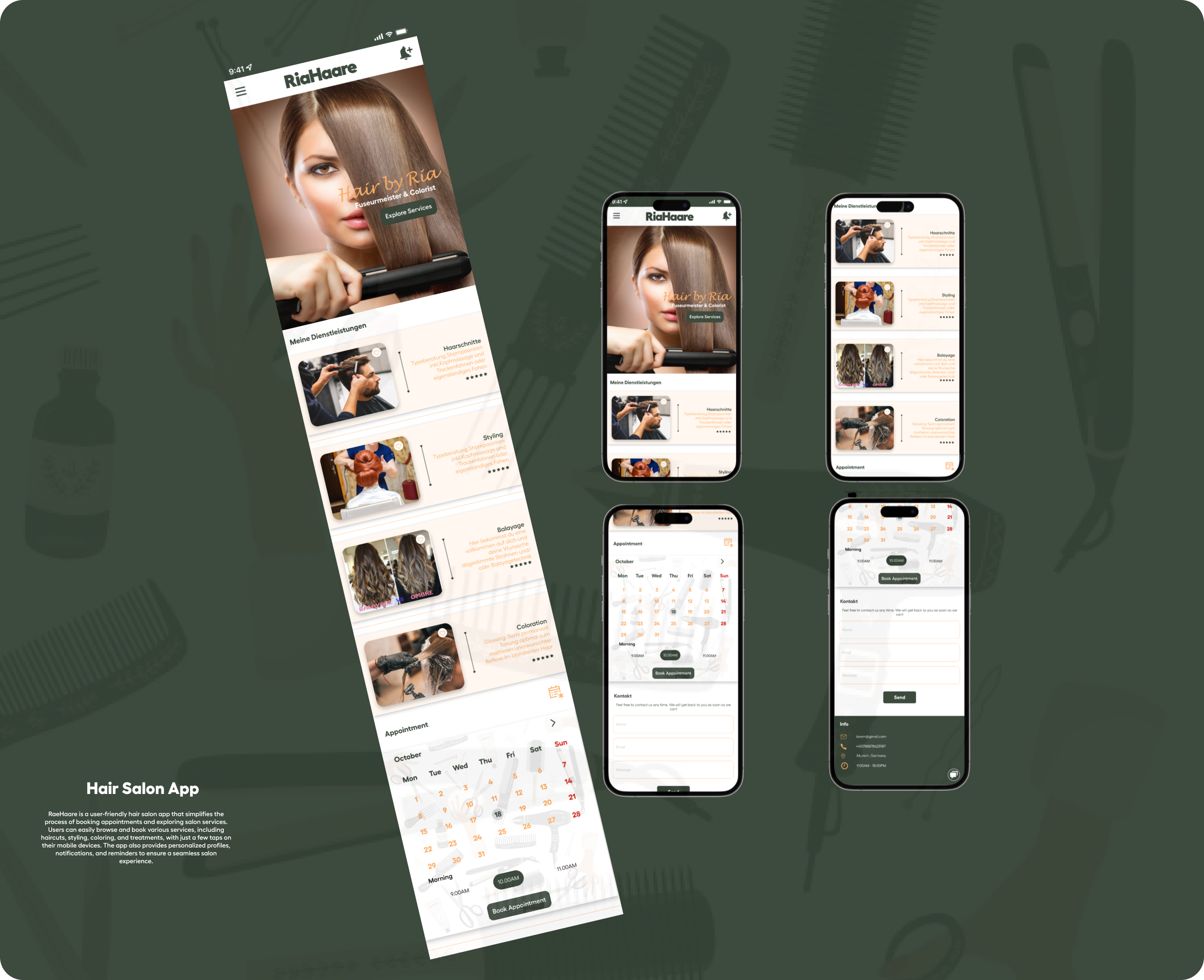 RiaHaare Hair Salon App beauty app branding makeup app mobile app mobile screen ui visual designs
