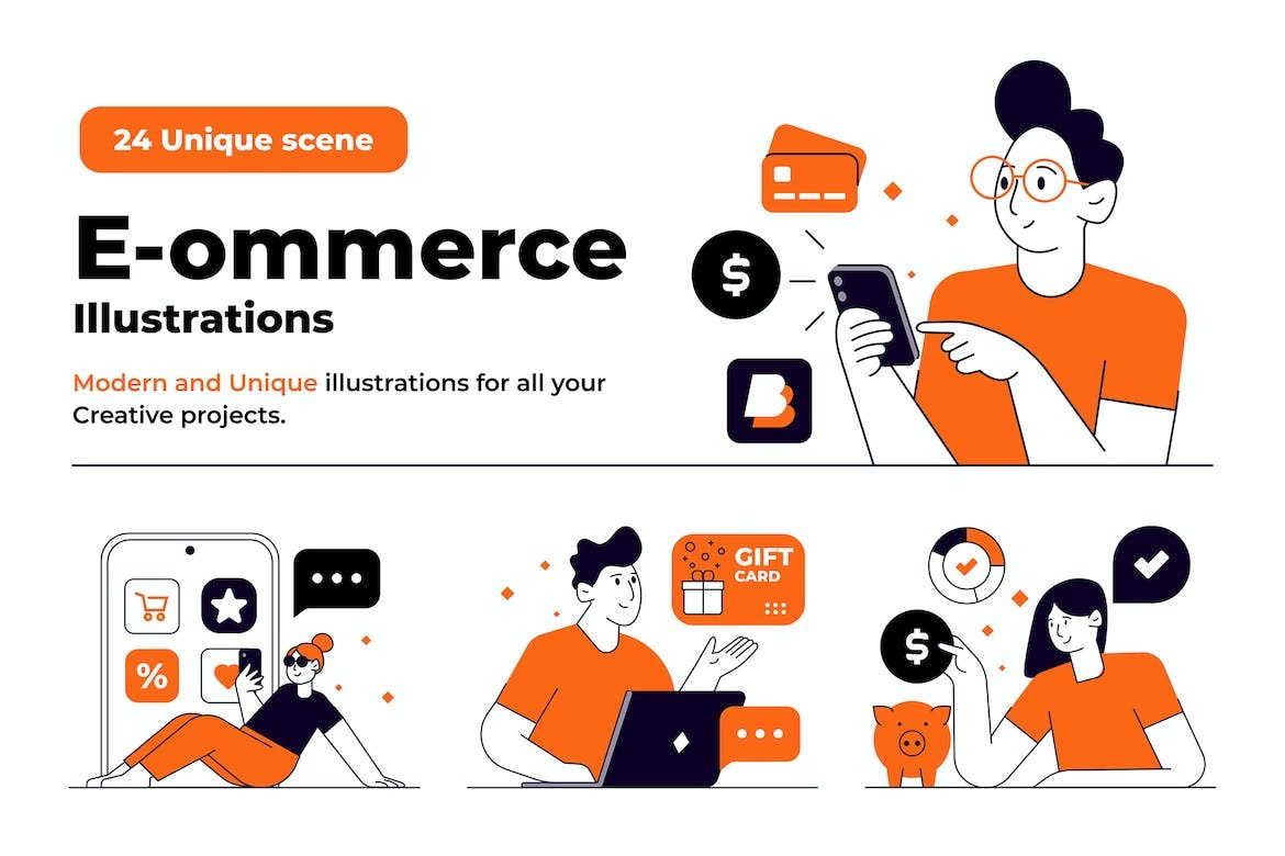 Online shopping and E-commerce concept set art clean concept digital art digital illustration digital painting flat icon illustraion illustration illustration art illustration digital landing page logo minimal modern simple vector web website