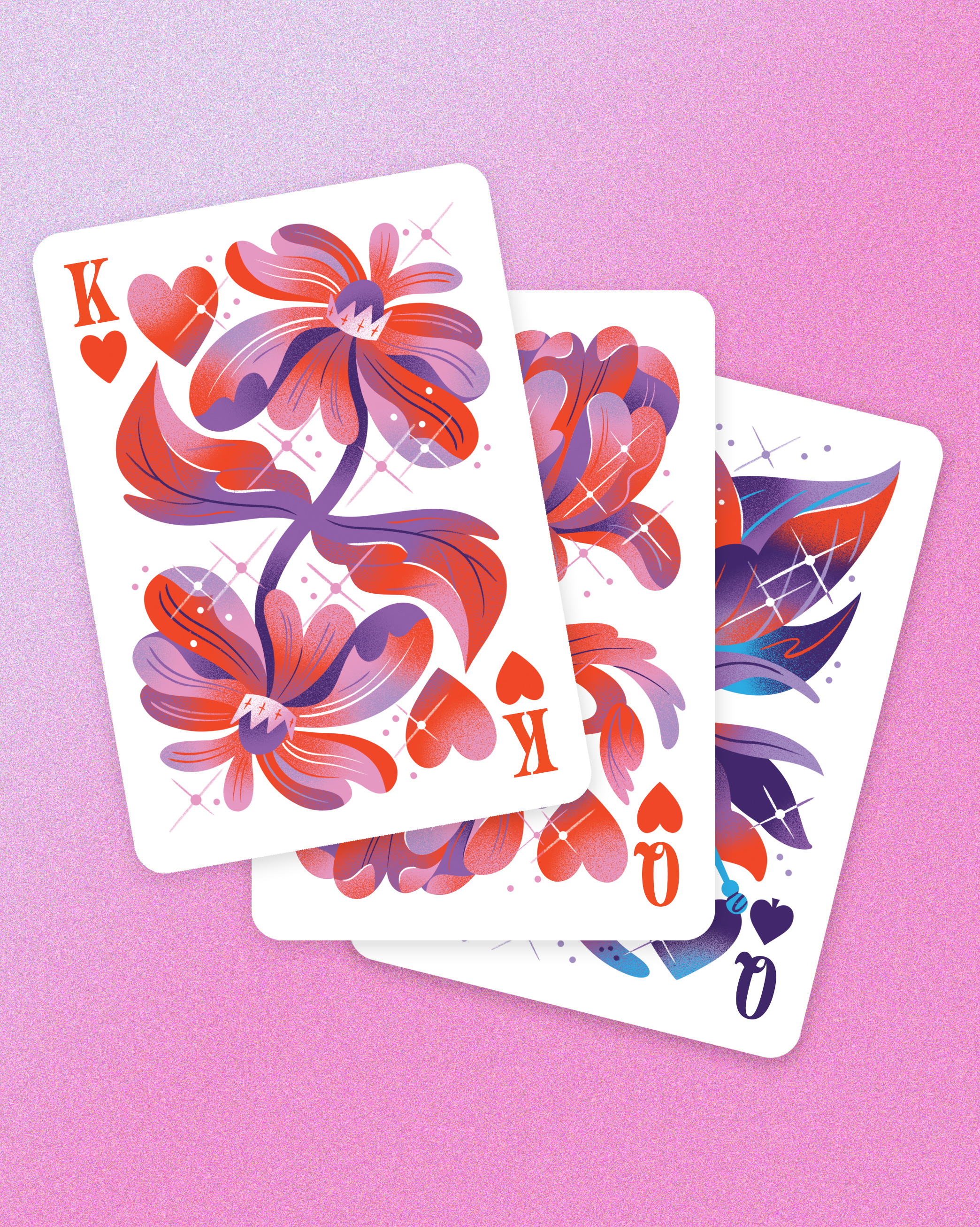 Glittering Flowers Playing Card Deck card deck disco drawing floral flowers game game illustration gradient illustration jordan kay magical noise playing cards psychedelic sparkly texture
