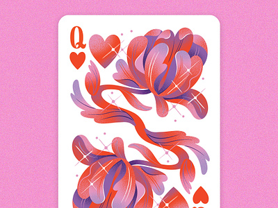 Queen of Hearts bloom blossom card game drawing flower game art game design game illustration gradient illustration jordan kay limited color limited palette noise peony playing cards queen of hearts sparkles sparkly texture