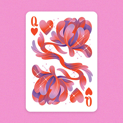 Queen of Hearts bloom blossom card game drawing flower game art game design game illustration gradient illustration jordan kay limited color limited palette noise peony playing cards queen of hearts sparkles sparkly texture