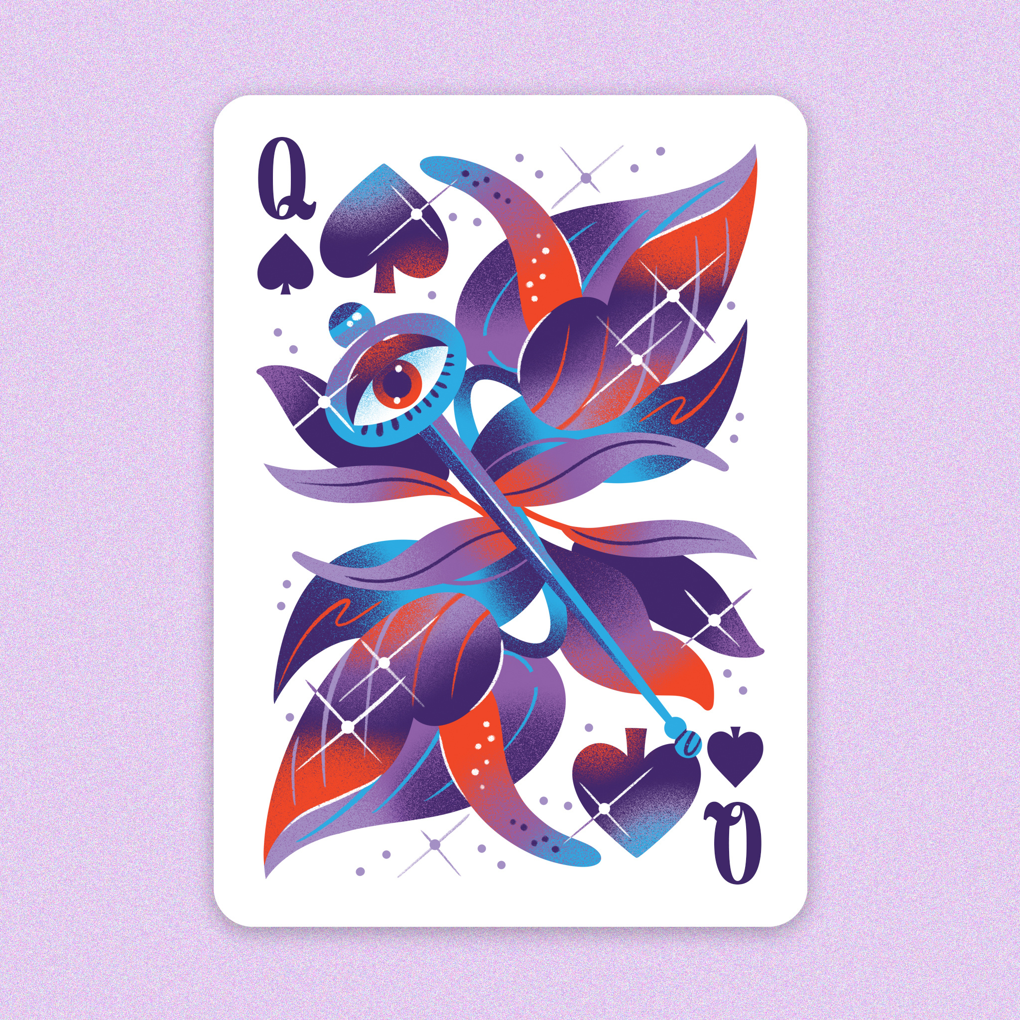 Queen of Spades anthurium card deck deck of cards design drawing eyeball floral flower game design illustration jordan kay limited color magic magical noise playing cards queen spade texture tropical