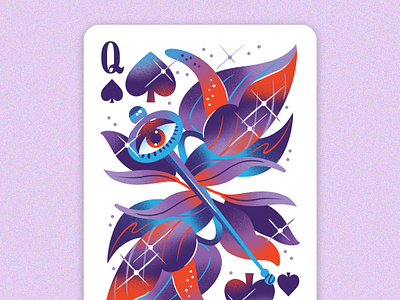 Queen of Spades anthurium card deck deck of cards design drawing eyeball floral flower game design illustration jordan kay limited color magic magical noise playing cards queen spade texture tropical